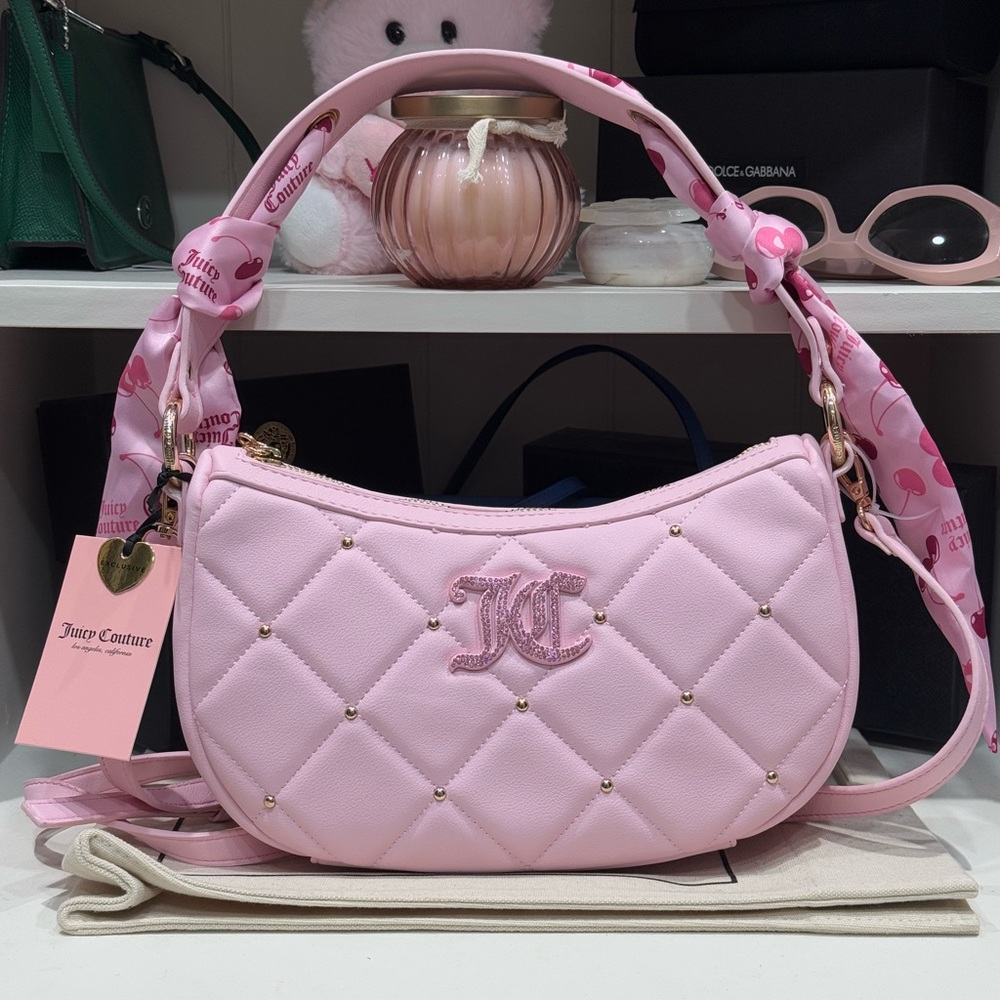 Juicy Couture Holding The Line COHO Light Pink Multi Shoulder Bag + Charm NWT